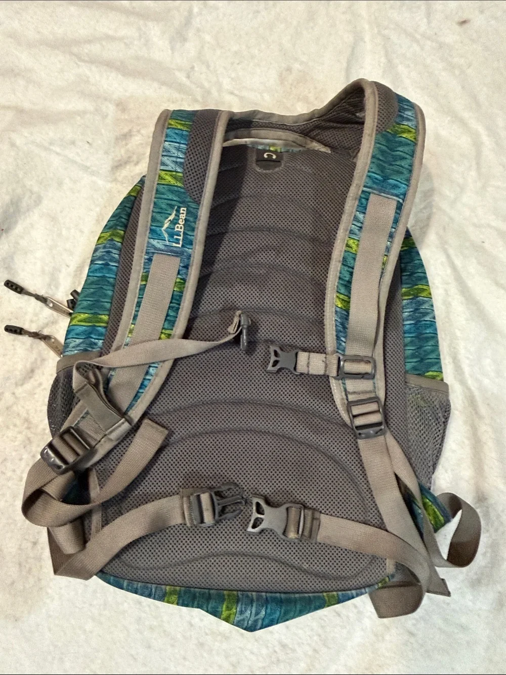 *Vintage* L.L. Bean Teal and Green Striped Backpack